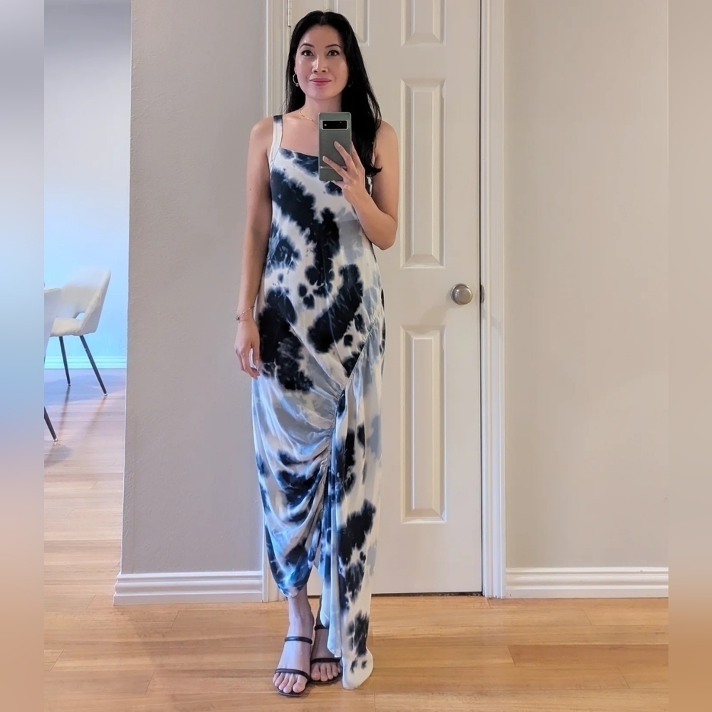 Elaine Kim Tie Dye Silk Dress Blue White S asymmetrical party cocktail summer